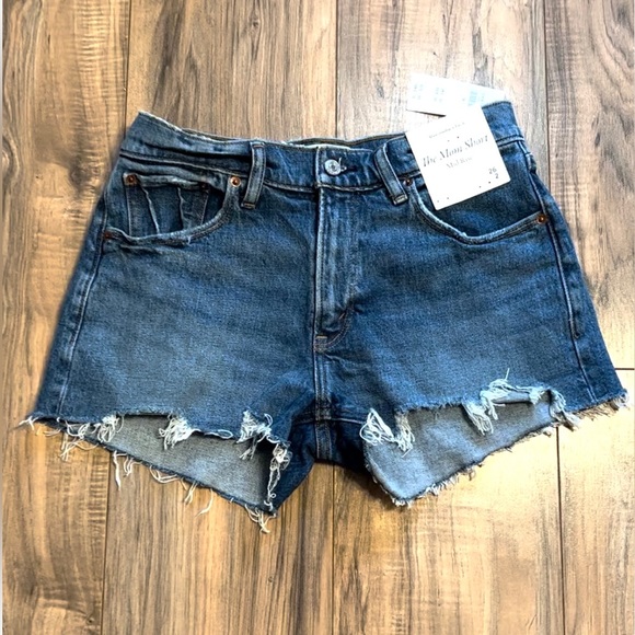 Mid Rise Raw Frayed Hem Denim Shorts